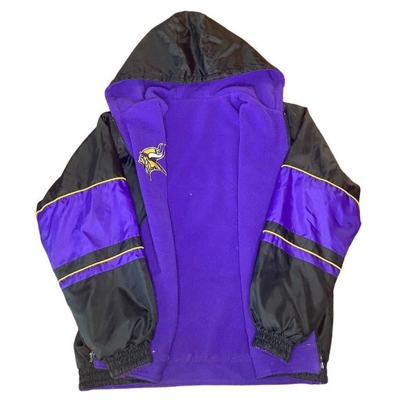 Vintage Minnesota Vikings Jacket Size XL Reversible Hooded Purple Fleece Parka - Picture 5 of 15